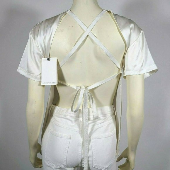 CHRISTOPHER ESBER White Satin Tie Back Top - Picture 4 of 6